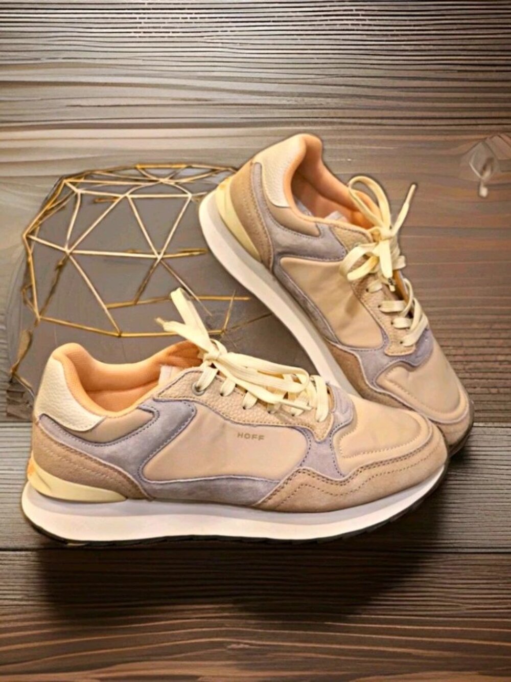 HOFF Antibes Women’s Low Top Lace-Up Sneakers, Solid Beige/Gray Logo. Never Worn